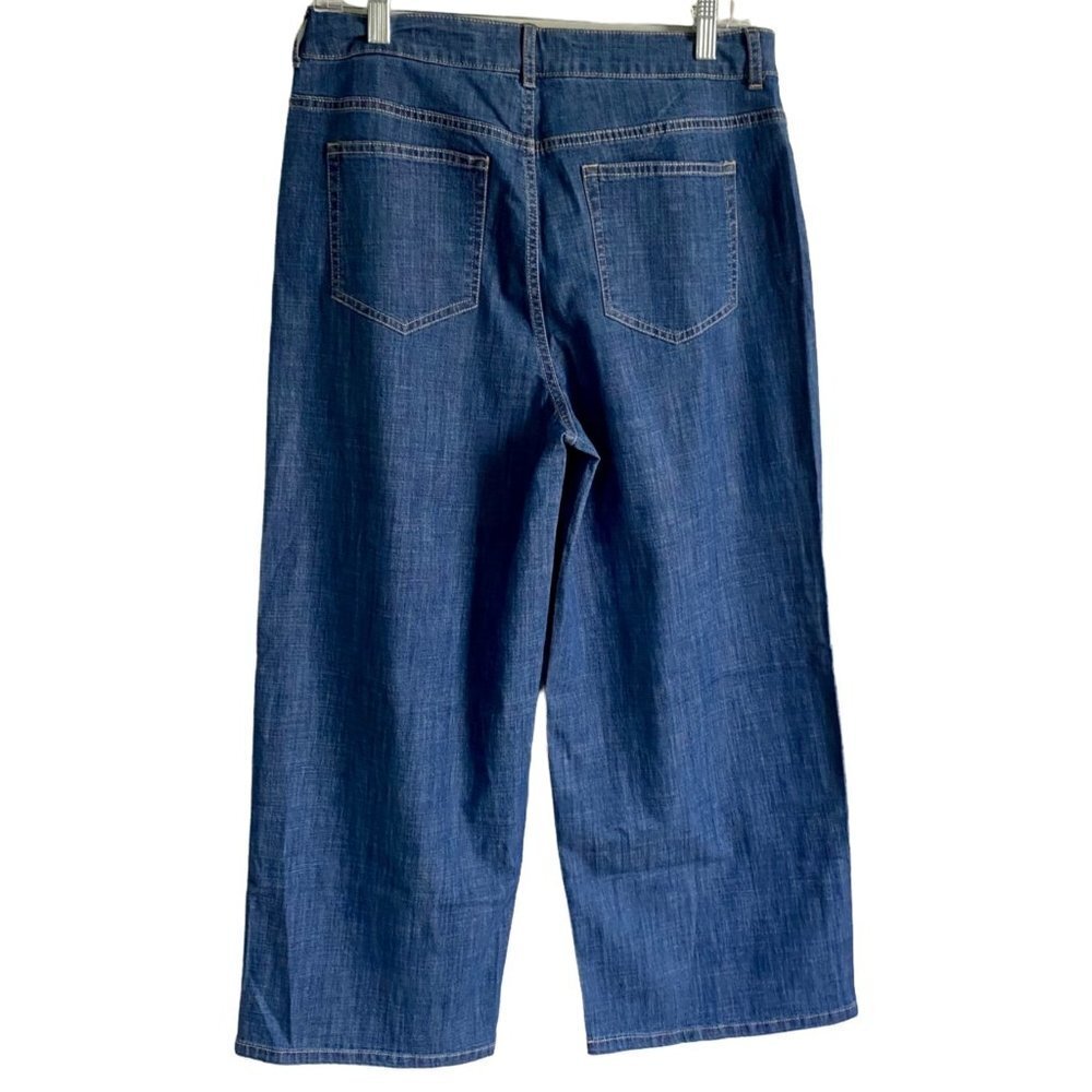 LOGO Lori Goldstein Boyfriend Wide Leg Cropped Chambray Denim Jeans 10 - Picture 2 of 12